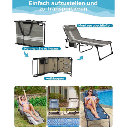 Klappbare Sonnenliege mit Lesefenster und Kopfstütze, Grau/Weiß
