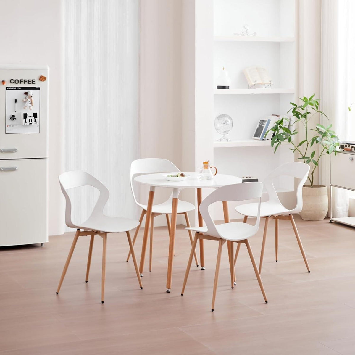 Nordisches Esszimmerstühle Set 8er - Weiß + Holzoptik