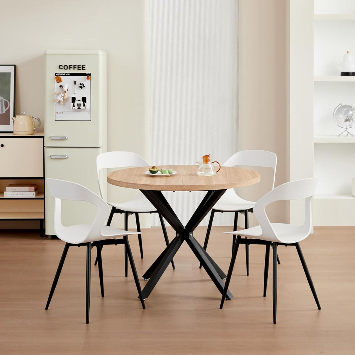 8er Set Nordische Esszimmerstühle mit Metallbeinen – Weiß + Schwarz