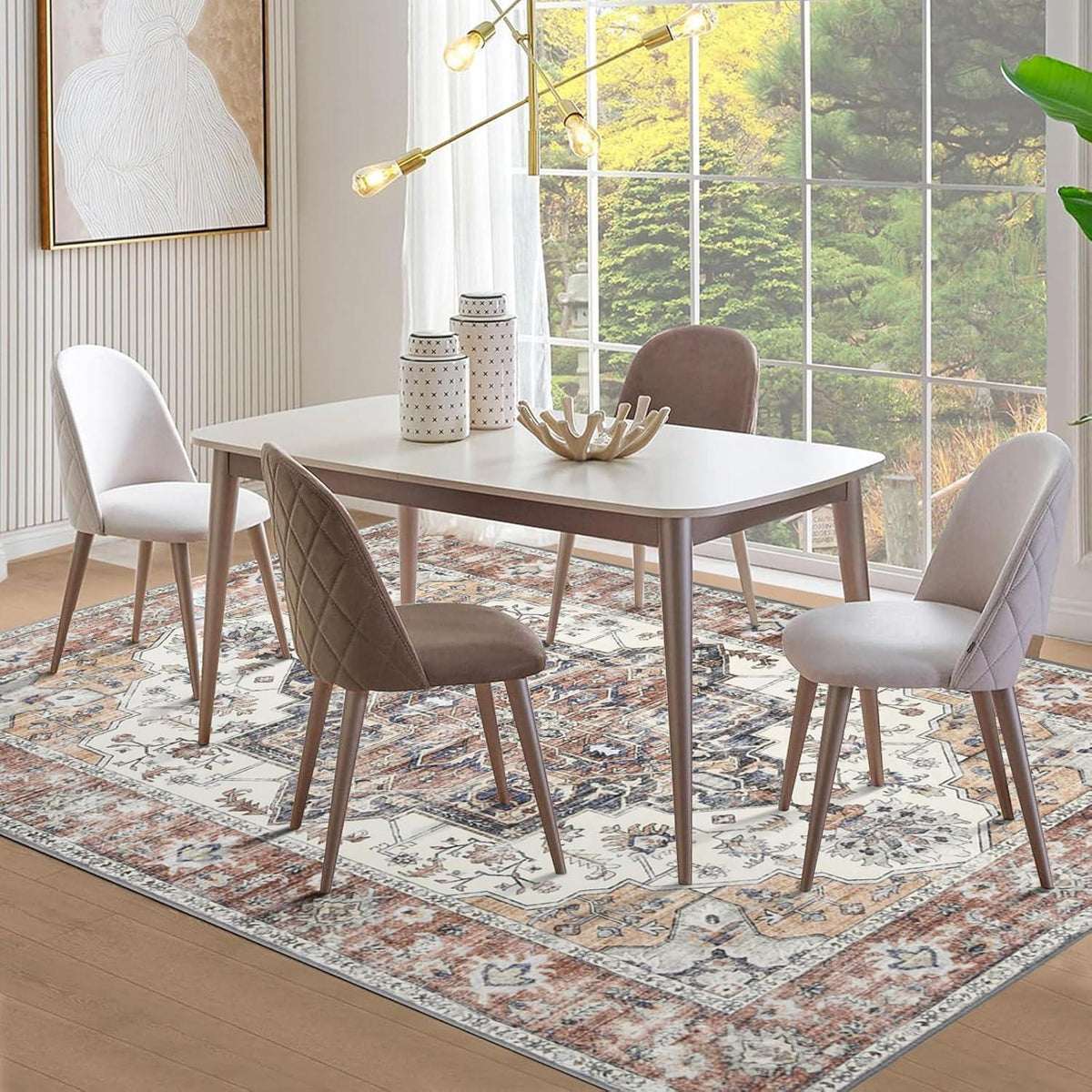 Vintage Teppich Wohnzimmer 160x230cm – Ziegelrot, Kurzflor & Waschbar