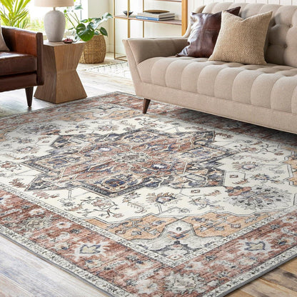 Vintage Teppich 200x300cm – Weicher Kurzflor Wohnzimmerteppich Ziegelrot