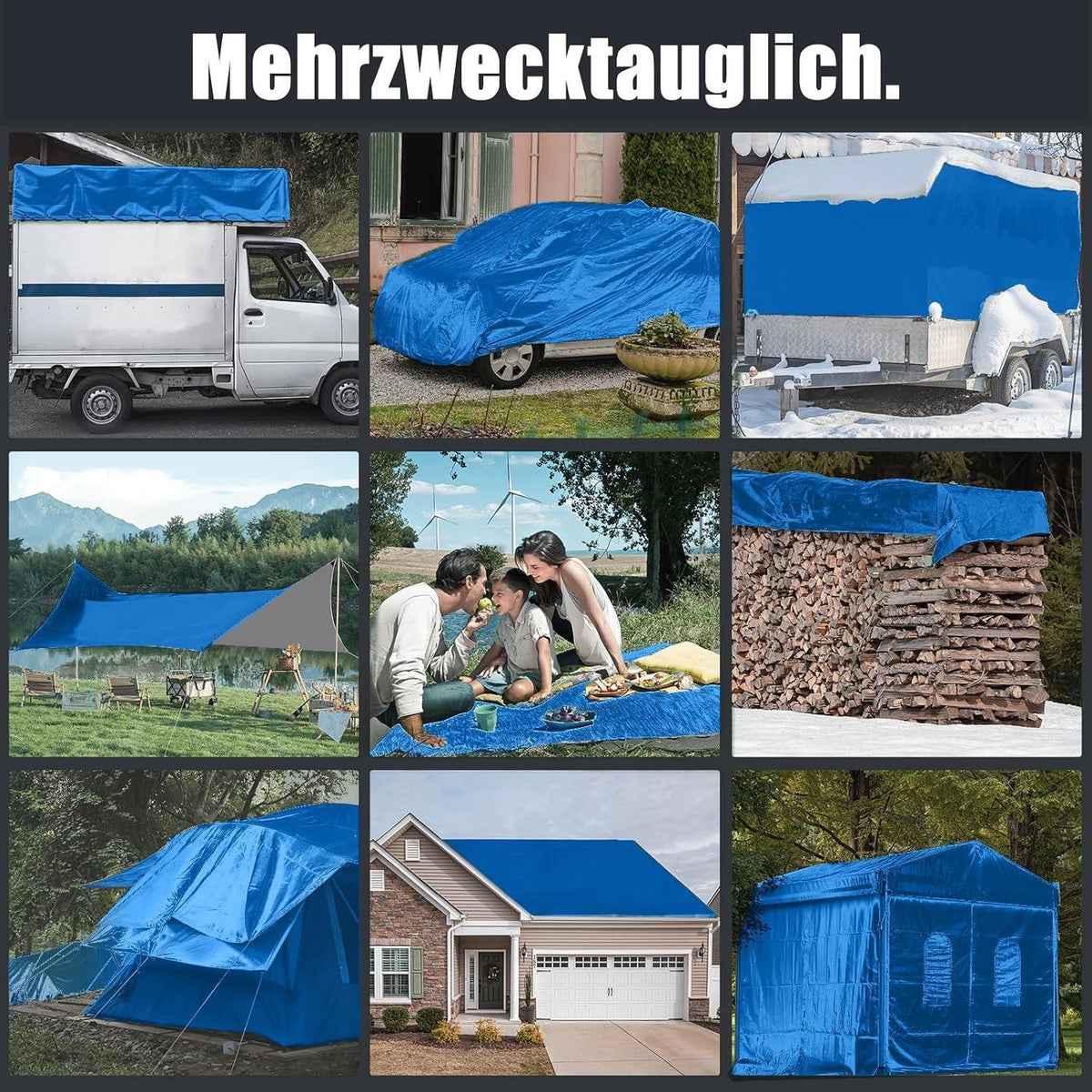 Wasserdichte Abdeckplane 6x8m – PE Plane mit Ösen für Garten & Auto