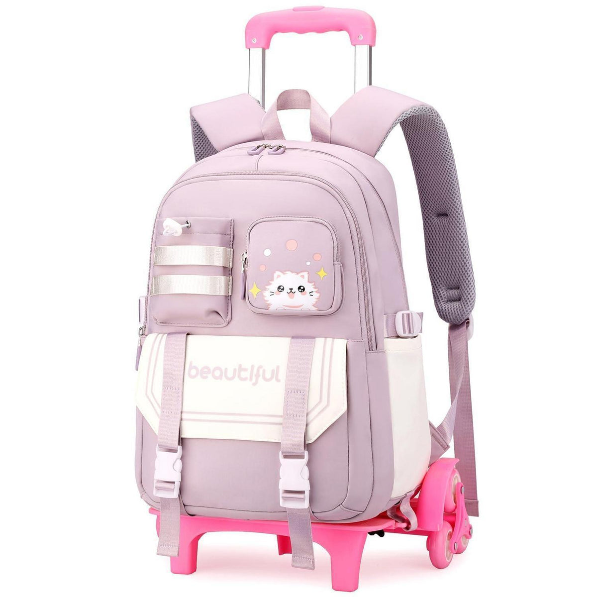 Schultrolley Rucksack Mädchen Lila mit 6 Rädern 28L