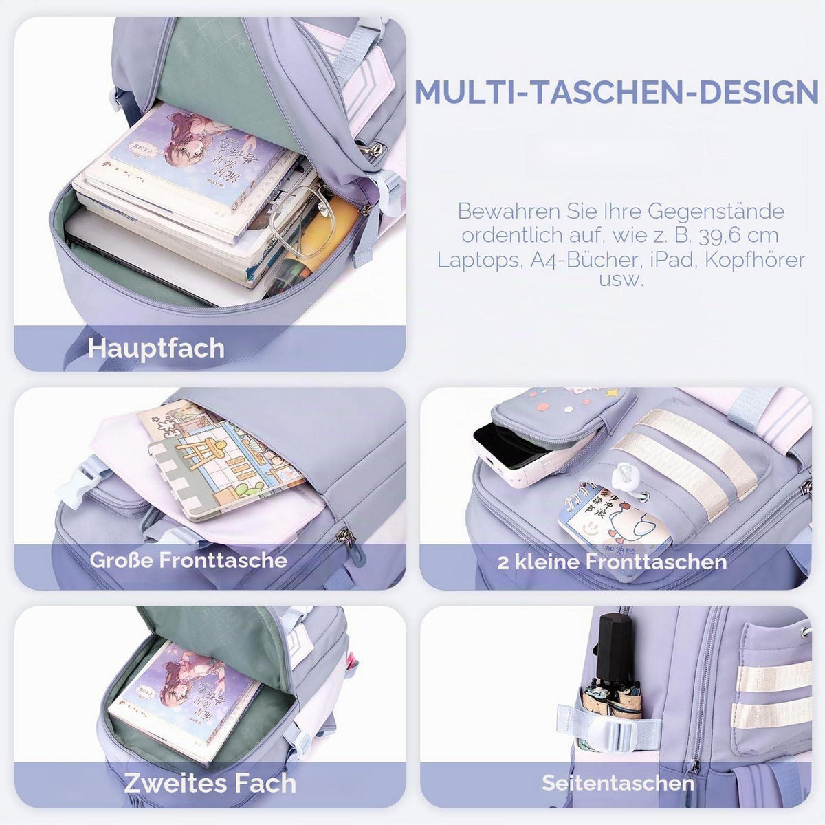 Schultrolley Rucksack Mädchen mit 6 Rädern – Blau