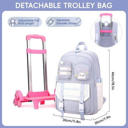 Schultrolley Rucksack Mädchen mit 6 Rädern – Blau