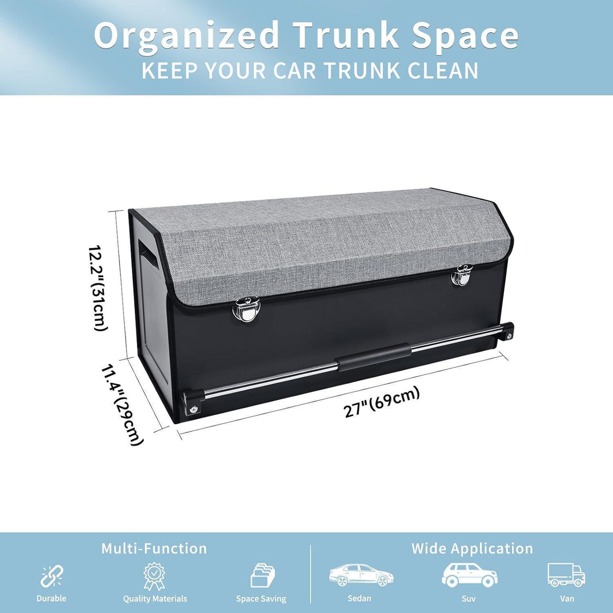 Auto Kofferraum Organizer mit Deckel – Wasserdichte Box 60L in Lederoptik
