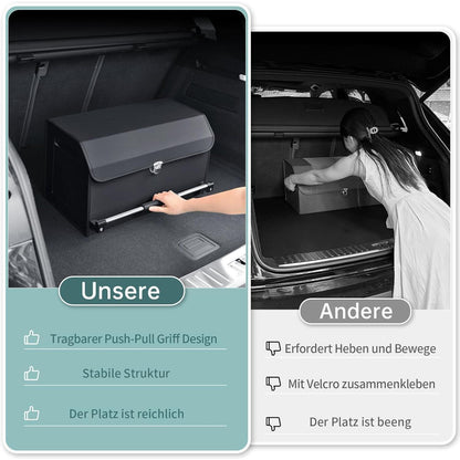 Auto Kofferraum Organizer mit Deckel aus Nappa Leder – 37L Schwarz