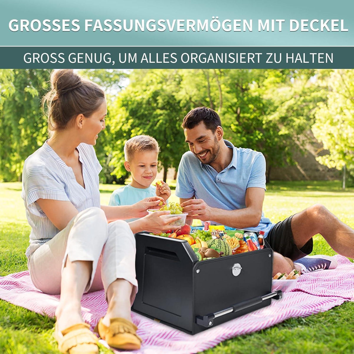 Auto Kofferraum Organizer mit Deckel aus Nappa Leder – 37L Schwarz