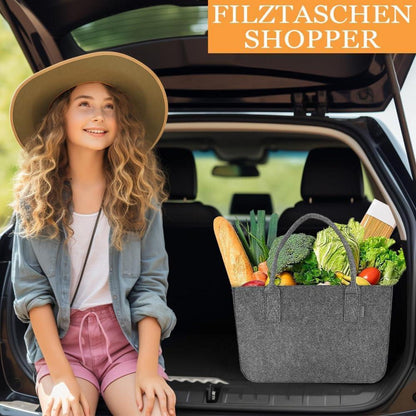 2x 30L Filztasche Einkaufstasche Faltbar Dunkelgrau/Magenta mit Innentasche