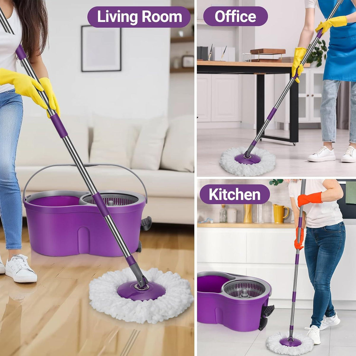Professionelles Wischmopp Set mit Eimer und Teleskopstiel, 3 Mikrofaser