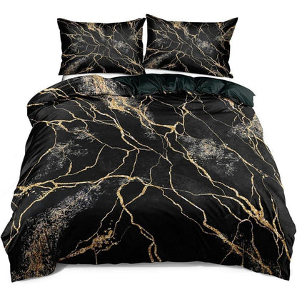 Marmor Bettwäsche Set 135x200 cm Schwarz Gold Mikrofaser