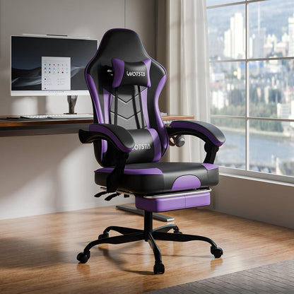 Ergonomischer Gaming Stuhl mit Fußstütze SchwarzViolett