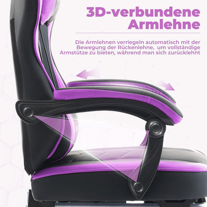 Ergonomischer Gaming Stuhl mit Fußstütze SchwarzViolett