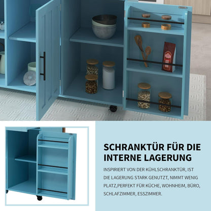 Freistehende Kücheninsel mit Klappplatte & Rollen (Blau)