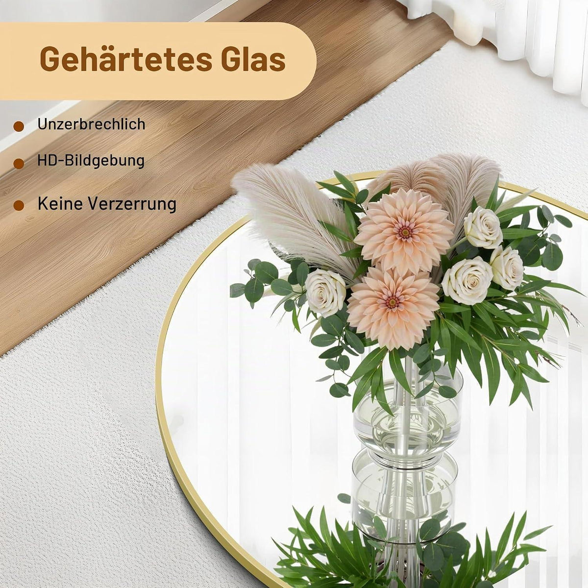 Ganzkörperspiegel Bogenförmig mit Goldrahmen – Stehend & Wandmontage