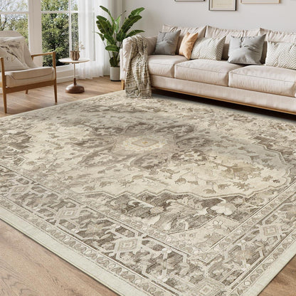 Vintage Boho Teppich 200x300cm - Waschbarer Wohnzimmerteppich Taupe