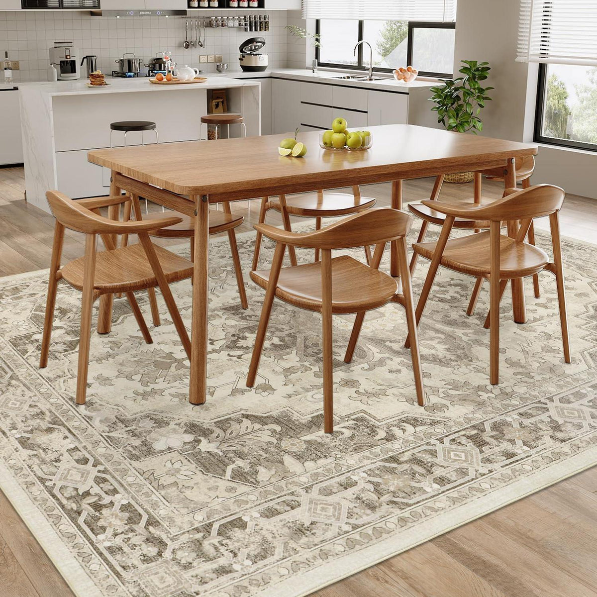 Vintage Boho Teppich 200x300cm - Waschbarer Wohnzimmerteppich Taupe