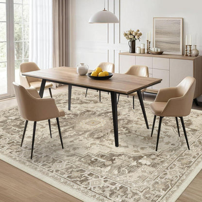 Vintage Boho Teppich 160x230cm – Waschbarer Wohnzimmerteppich Taupe