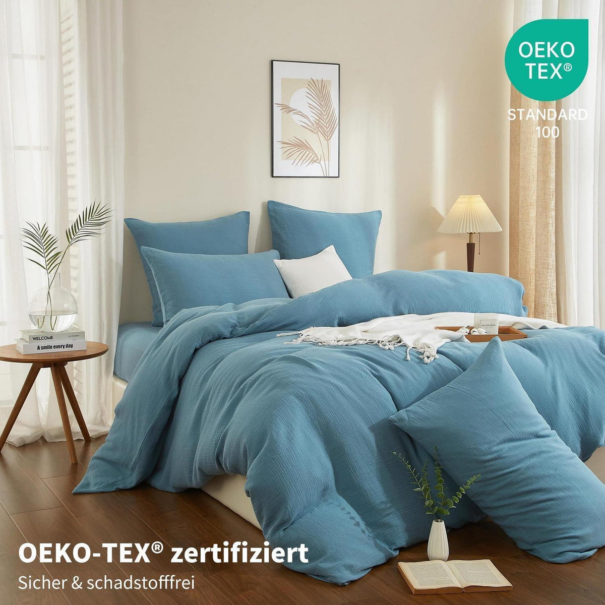 Doppelte Muslin Bettwäsche 200x200 Petrol – Weich & Atmungsaktiv