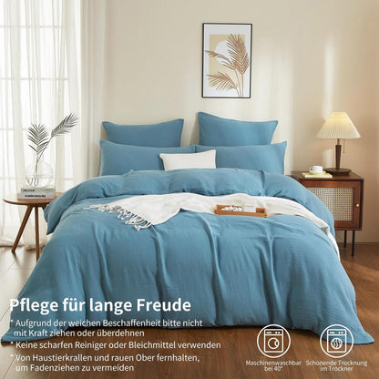 Doppelte Muslin Bettwäsche 200x200 Petrol – Weich & Atmungsaktiv