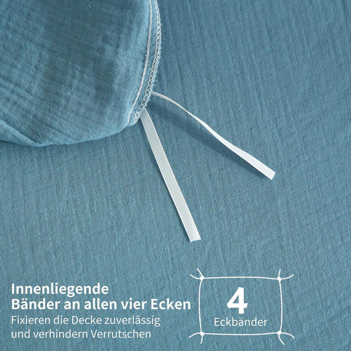 Doppelte Muslin Bettwäsche 220x240 Petrol – 3-teilig & Atmungsaktiv