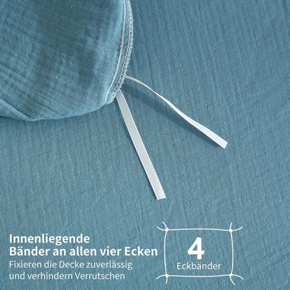 Doppelte Muslin Bettwäsche 220x240 Petrol – 3-teilig & Atmungsaktiv