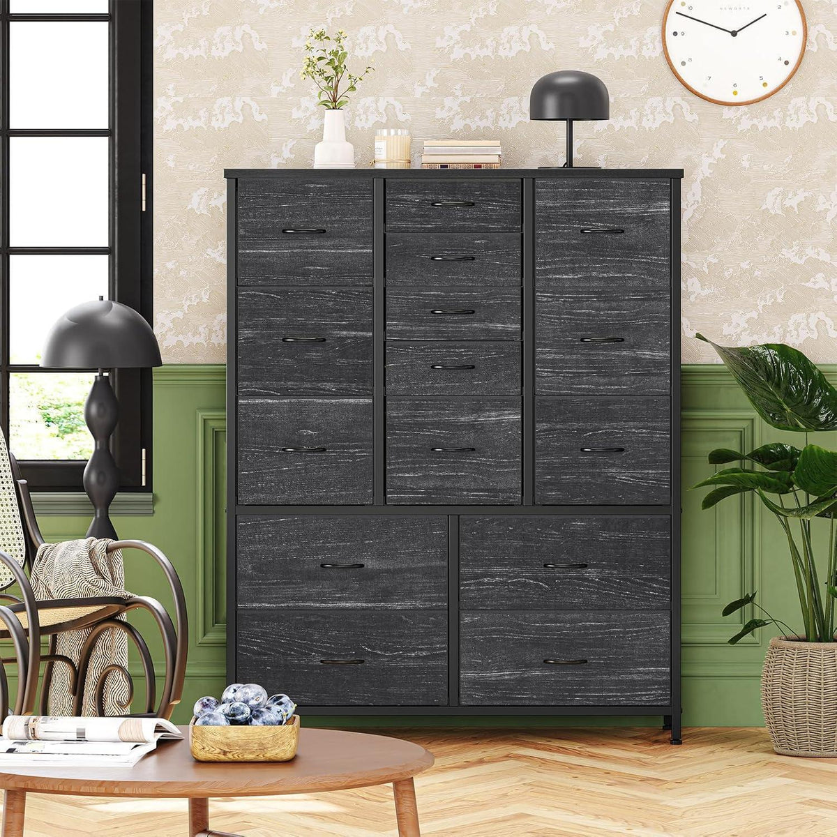Kommode mit 15 Schubladen – Grau, Schlafzimmer & Wohnzimmer