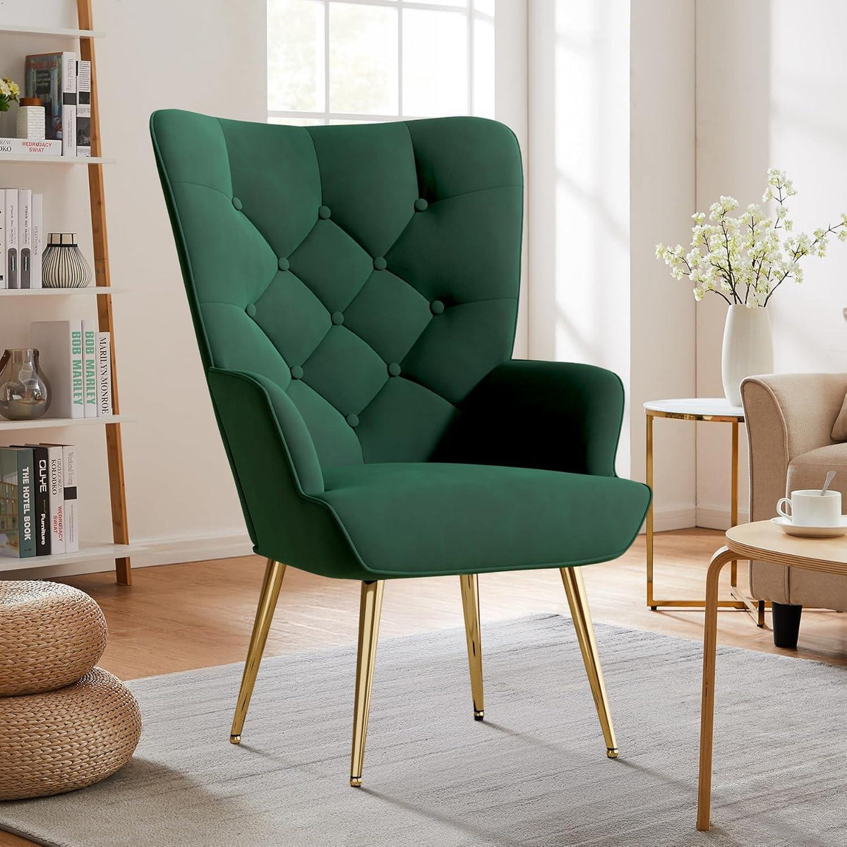Loungesessel Samt Modern mit Goldfüßen – Grün