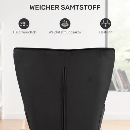 Loungesessel Schwarz mit Hocker – Modernes Samt Relax Sofa