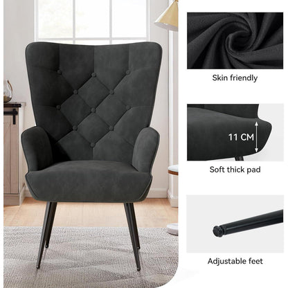 Moderner Loungesessel mit Samt & Metallfüßen – Schwarz