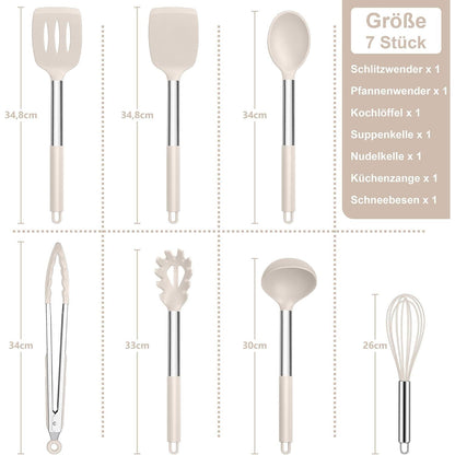 Küchenhelfer Set 7-teilig Khaki Silikon Hitzebeständig