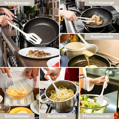 Silikon Küchenhelfer Set 6-teilig, Antihaft & Hitzebeständig, Weiß