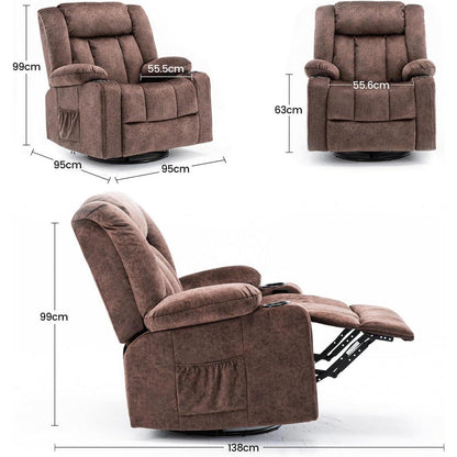 Drehbarer Relaxsessel mit Fußstütze & Getränkehalter – Braun