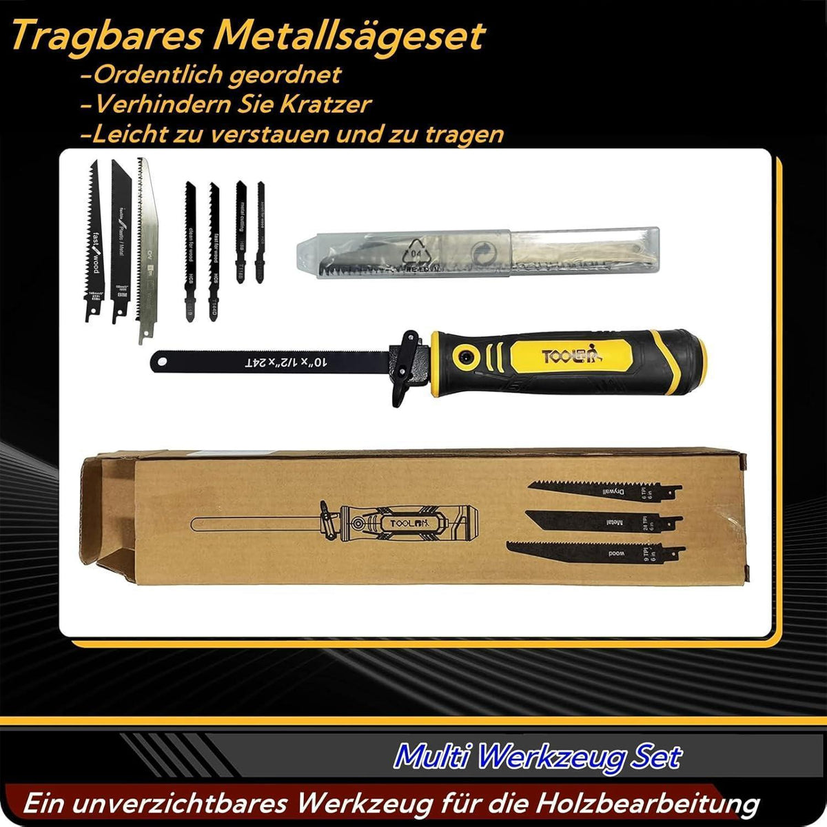 8-in-1 Metallsäge Set mit 8 Sägeblättern, ergonomisch