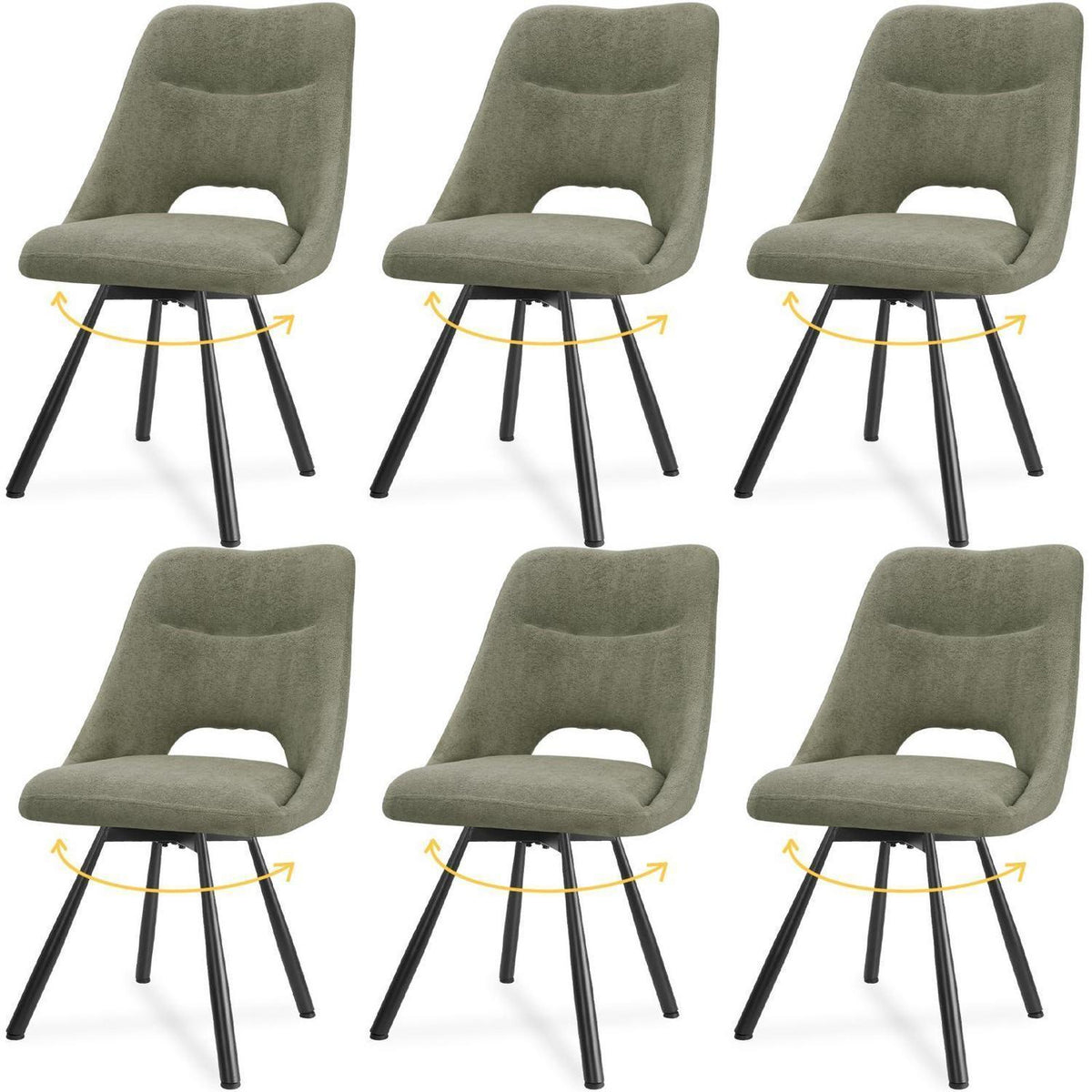 Drehbare Esszimmerstühle Set 6 – Bequeme Polsterstühle Graugrün