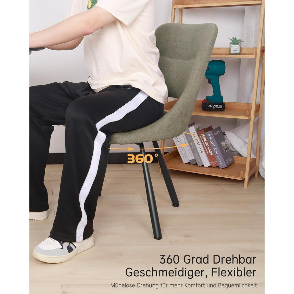 Drehbare Esszimmerstühle Set 6 – Bequeme Polsterstühle Graugrün