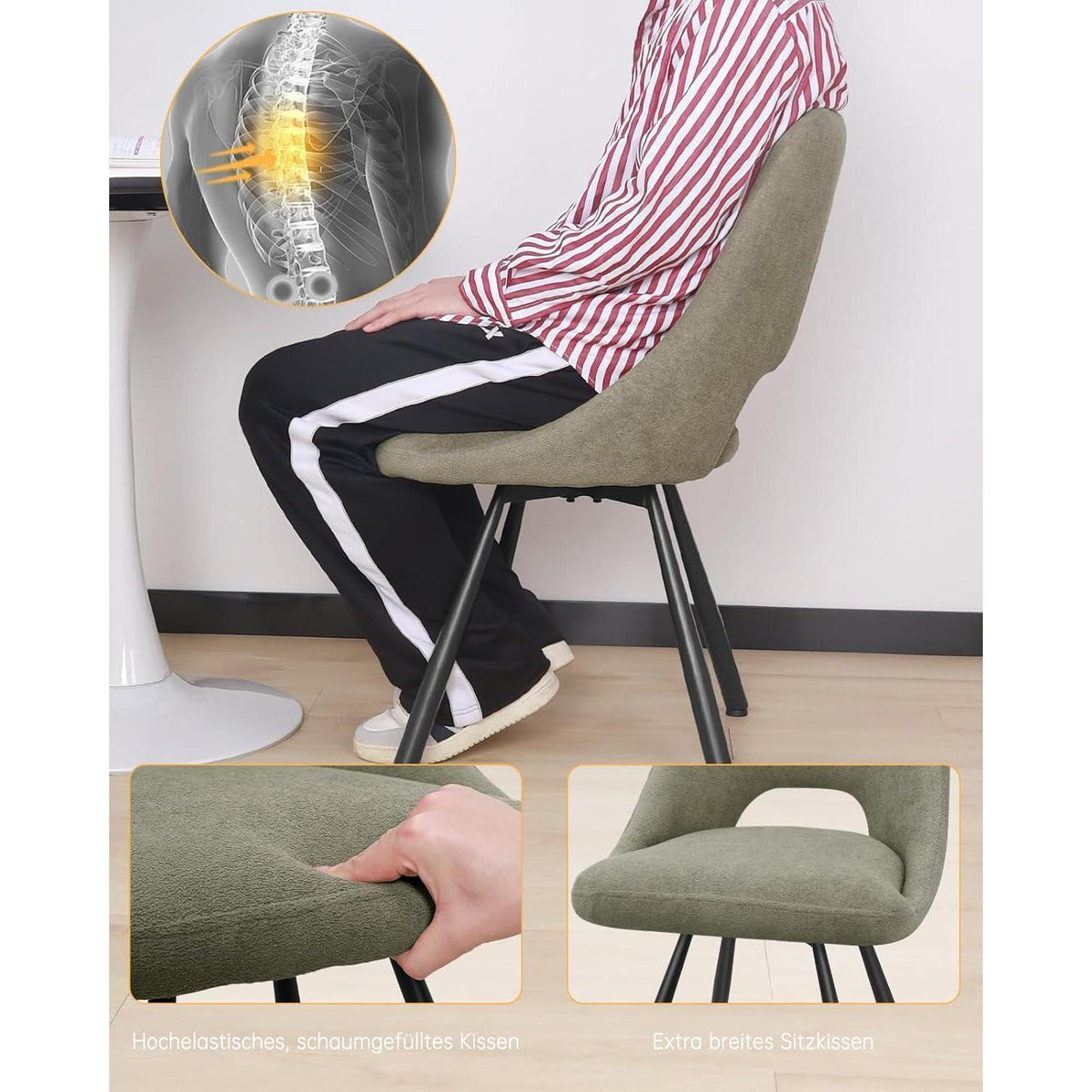 Drehbare Esszimmerstühle Set 6 – Bequeme Polsterstühle Graugrün