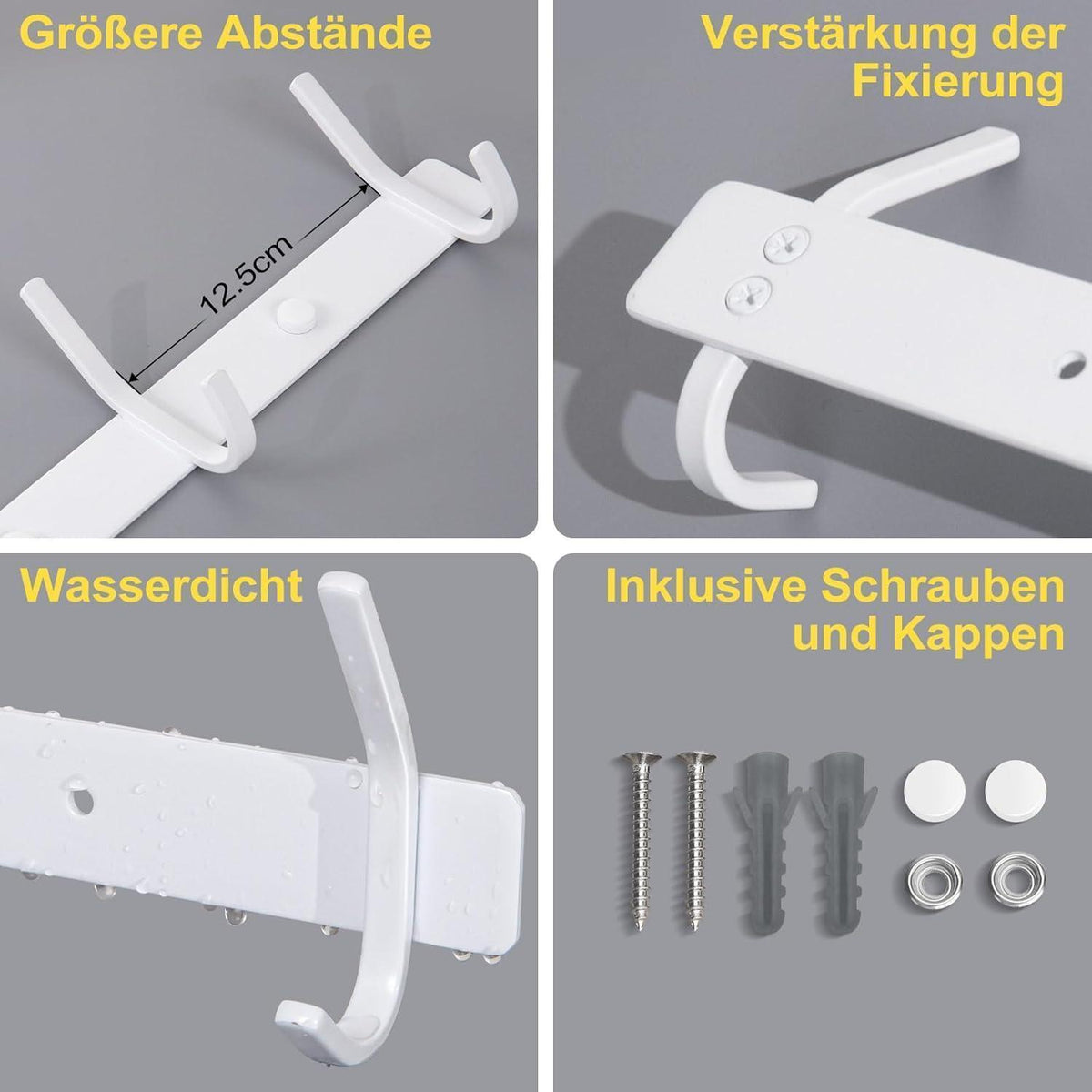 Edelstahl Kleiderhaken Leiste Wandmontage 3 Haken Weiß