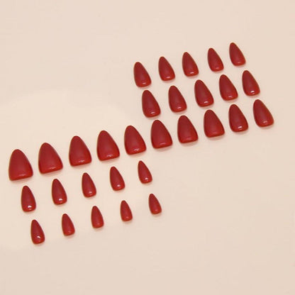 24er Set Kurz Mandel Nägel Aufkleben Rot Dunkel French Design
