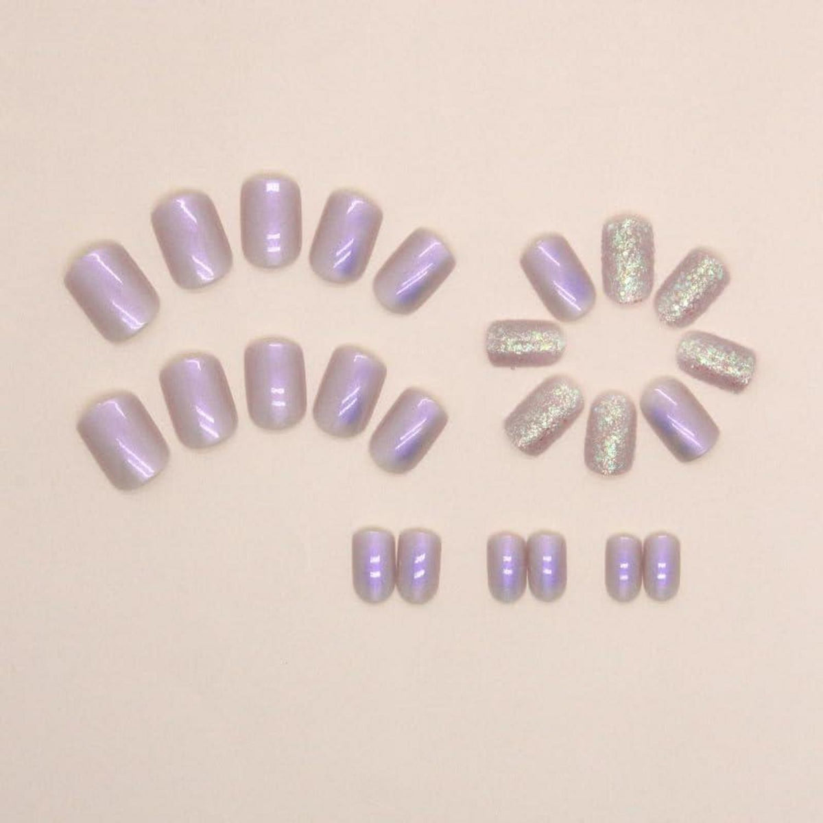 24er Set Aurora Glitter Nägel zum Aufkleben, Französische Form
