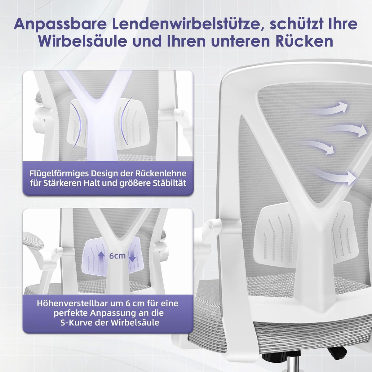 Ergonomischer Bürostuhl mit Lendenstütze Armlehnen Grau 150kg