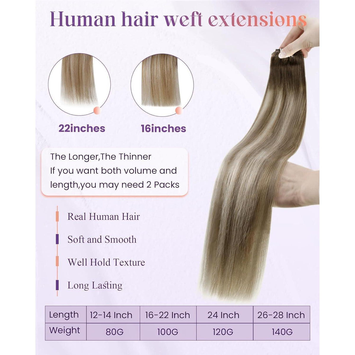 Blond Ombre Echthaar Tressen 30cm - Braun Balayage Weft