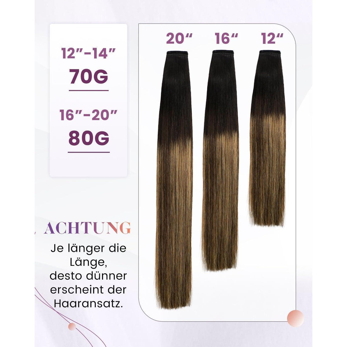 Echthaar Pferdeschwanz Extension Ombre Braun Schwarz Karamellblond 45cm