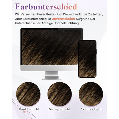 Echthaar Pferdeschwanz Extension Ombre Braun Schwarz Karamellblond 45cm