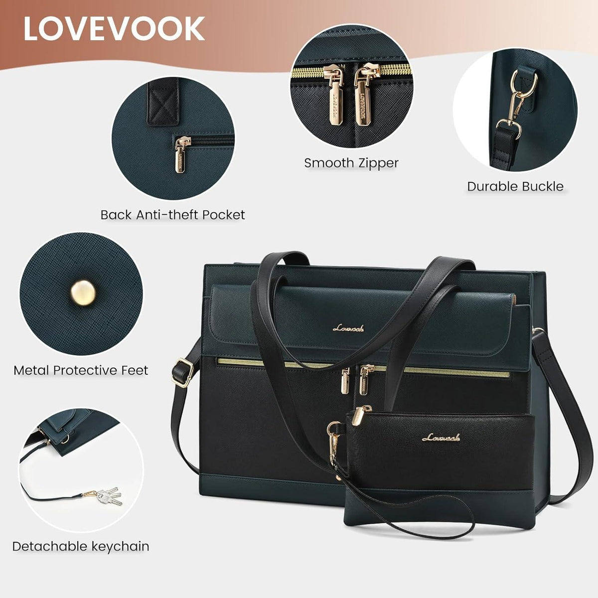 Laptop Handtasche Damen 15,6 Zoll PU Leder Crossbody Tote Bag