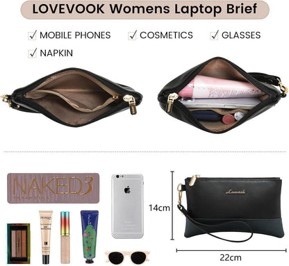 Damen Laptop Handtasche 15,6 Zoll PU Leder 2-in-1 Crossbody Arbeitstasche