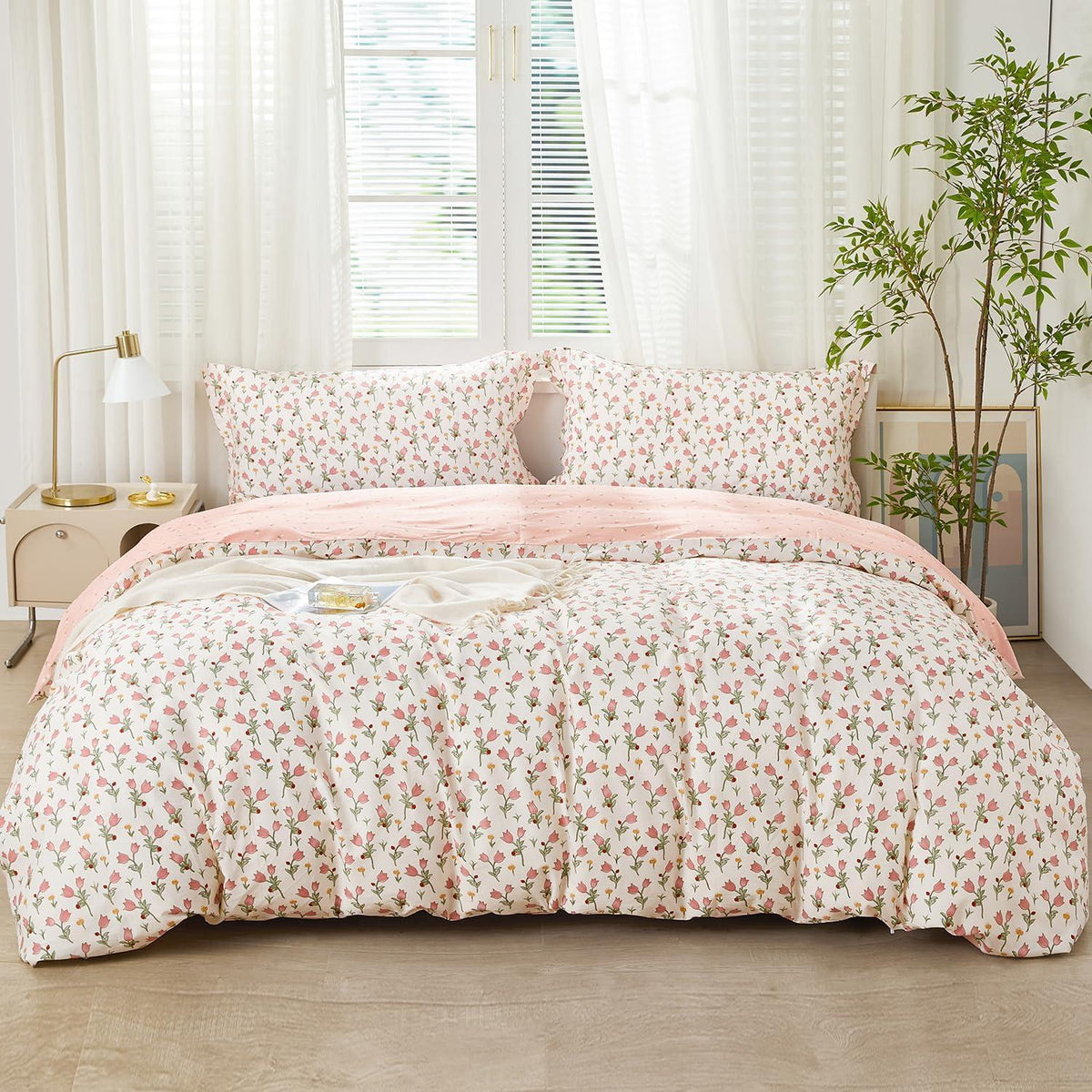 Bettwäsche-Set Rosa Blumen 200x220 cm Baumwolle