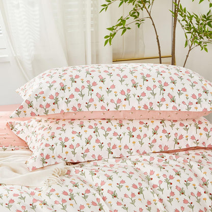 Bettwäsche-Set Rosa Blumen 200x220 cm Baumwolle