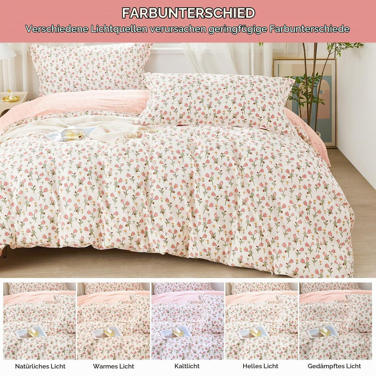 Bettwäsche-Set Rosa Blumen 200x220 cm Baumwolle