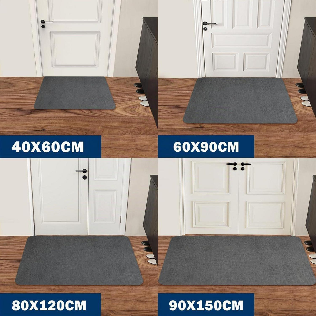 Schmutzfangmatte 90x200cm – Superdünn & Saugfähig, Hellgrau